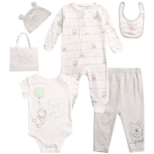 Disney Newborn Baby Boys Girls 7 Piece Layette Christmas Holiday Gift Set: Mickey Mouse, Winnie the Pooh & Minnie Mouse, 0-6M