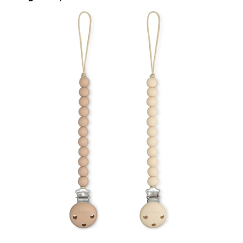 Comfy Cubs Pacifier Clips 2 Pack - 100% Food Grade Silicone Baby Pacifier Clips, BPA & PVC Free - CPSIA Certified, Lightweight and Flexible Baby Gifts - Beige & Light Beige