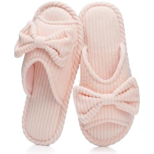 Cute Slippers for Women Indoor and Outdoor Cozy Soft Bow Open Toe Womens Slippers with Memory Foam Anti-Skid Sole Slides Spa Birthday Gifts for Women Mom Her Ladies Bridesmaid