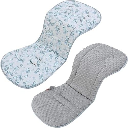 Baby Stroller Cushion,Soft Minky Dotted and Printed Stroller Seat Liner-Reversible Universal Breathable and Soft Newborn Stroller Pad, Cotton Infant Car Seat Insert-82x37cm,1 Pack(Blue Leaves)