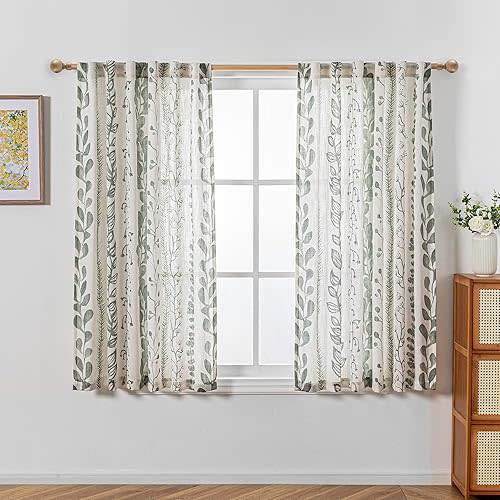 MEETSKY Curtains 63 Inches Long Boho Linen Style Curtains for Living Room Semi-Sheer Back Tab Drapes Light Filtering Rod Pocket Window Curtains 2 Panels, Sage Green
