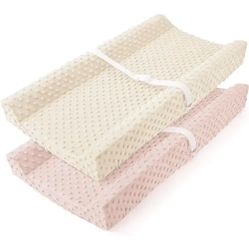 Susurration Changing Pad Covers 2Pack Minky Dots Plush Diaper Change Table Covers 33x17x7in Ultra Soft Changing Pad Sheets for Unisex Baby Girls Boys (Pink&Cream)