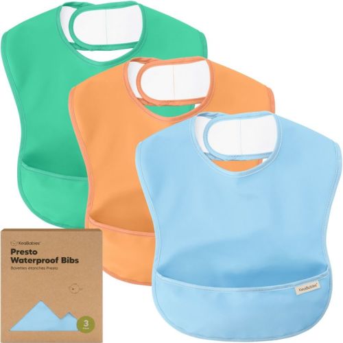 KeaBabies 3pk Presto Baby Bibs Waterproof with Food Catcher, Lightweight Toddler Bibs for Eating (Bloom)
