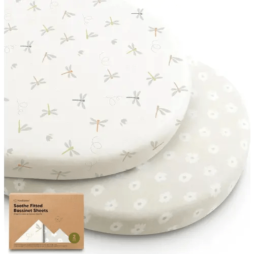 2-Pack Organic Bassinet Sheets for Girls, Boys - 100% Cotton Bassinet Mattress Sheets Compatible with Halo Bassinest Swivel Sleeper, Graco, Baby Delight, Chicco, Unisex Fitted Bassinet Sheets (Meadow)