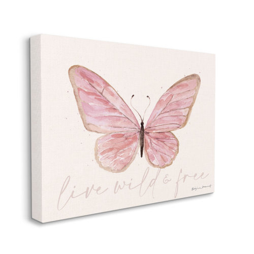 Stupell Industries Live Wild and Free Pink Butterfly by Stephanie Workman Marrott - Graphic Art & Reviews | Wayfair