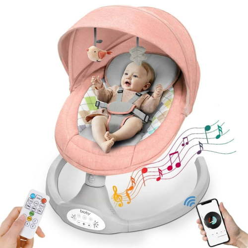 Electric Baby Swing, Bioby Infant Swing Rocker with Remote Control, 5 Sway Speeds, Bluetooth Music, Pink