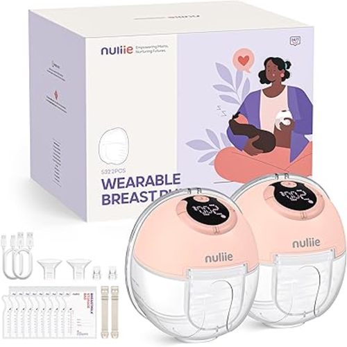 Nuliie Hands-Free Breast Pump, Wearable Breastfeeding Pump 4 Modes 9 Levels with 18/21/24MM Flange, Electric Breast Pump Portable, Replaced Pumping Accessories Included (2 Packs, Pink)