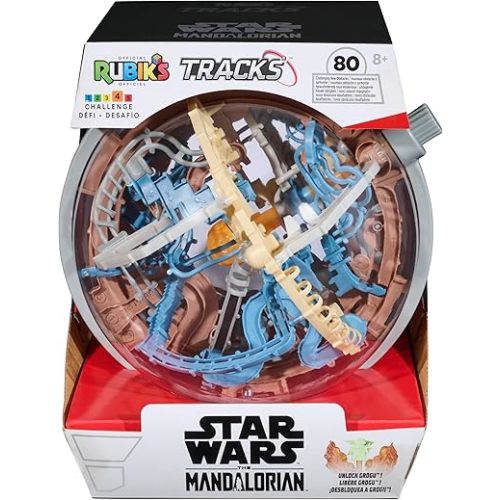 Rubik’s Cube, Rubik’s Tracks Star Wars, Mandalorian-Themed 3D Gravity Maze & 3D Puzzle Game with 80 Obstacles, Grogu Miniature Inside, Problem-Solving Challenging Brain Teaser Fidget Toy, Ages 8 & Up