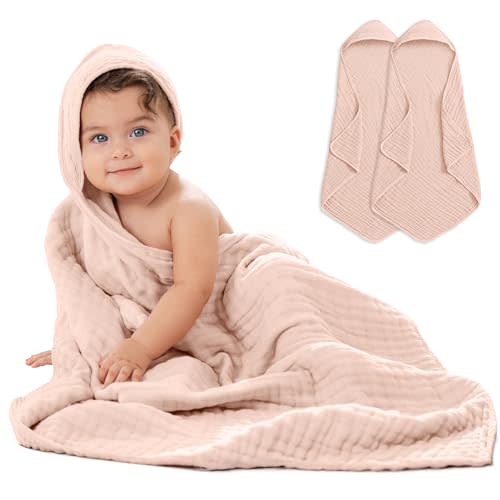 Comfy Cubs Hooded Baby Towel (2-Pack), Large 32 x 32 Inch - BLUSH