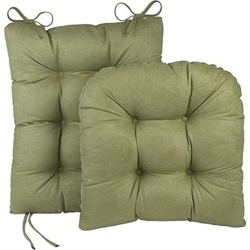 Klear Vu Omega Non-Slip Rocking Chair Cushion, Assembled in USA, Thick Tufted Design, Includes Seat Pad & Back Pillow with Ties, 17x17 Inches, 2-Piece Set, Grass 2 Count