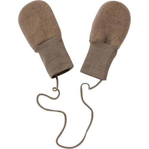 Engel 100% merino wool fleece mittens newborn no scratch (Walnut melange) Y