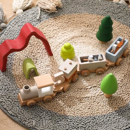 ibwaae Wooden Train Set for Baby Gift Toys with Numbers and Blocks Train Toy 12 PCS for Toddler Boys and Girls 1 2 3 4 5 Brithday Gift - Trains