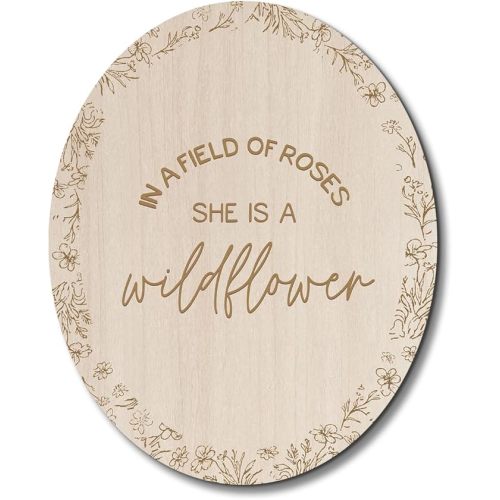 Wildflower Nursery Decor,Girls Room Oval Wall Art Decor,In a Field of Roses She Is a Wildflower Wooden Hanging Decor for Kids Girls Nursery Toddler Room Bedroom
