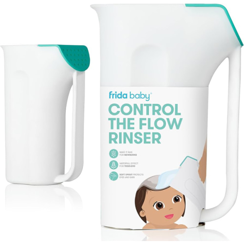 Frida Baby Control The Flow Bath Rinse Cup, Tear Free Rinser to Wash Hair and Body with Easy Grip Handle and Removable Rain Shower, Made in USA