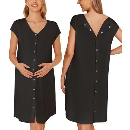 Ekouaer Labor/Delivery/Hospital Gown Nursing Nightgown Maternity Sleepwear With Pockets Postpartum Gowns with Button S-XXL