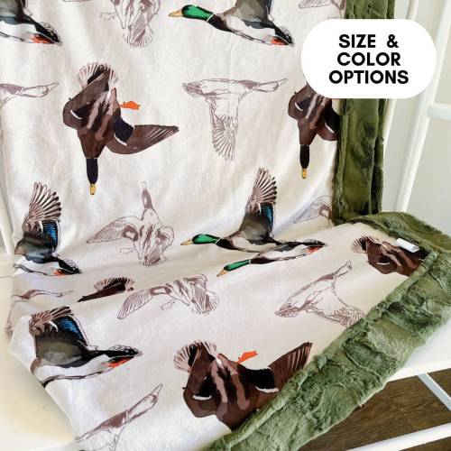 Personalized Mallard Blanket Minky and Faux Fur Duck Blanket Duck Hunter Baby Boy Custom Name Blanket Hunting Nursery Decor Hunter bedding