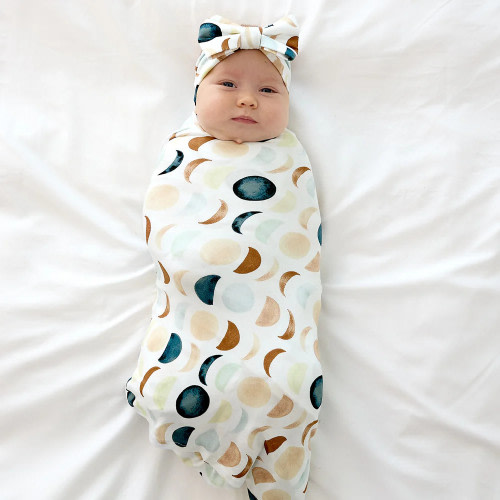 Little Sleepies Luna Neutral Swaddle & Luxe Bow Headband Set