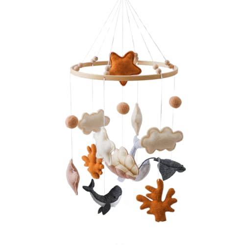 GOODMOM Ocean Nursery Mobile for Boys & Girls Handmade Baby Mobile for Crib with Shell Whale Manta Coral in Miami Gender-Neutral Crib Mobile Easy Assembly Sturdy Structure Perfect Gift for Newborn