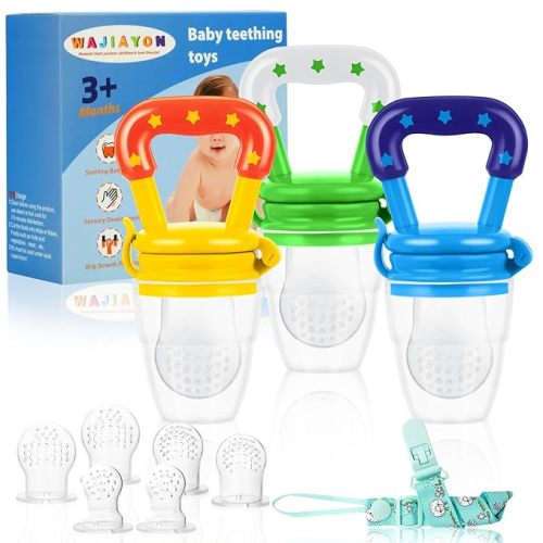 WAJIAYON Baby Fruit Feeder/Food Feeder Pacifier (3 Pack)- Infant Teething Toys | Fruit Pacifier Feeder | Silicone Teether Feeder Baby | Baby Feeding Essentials | Food Pacifier for Babies - Yellow