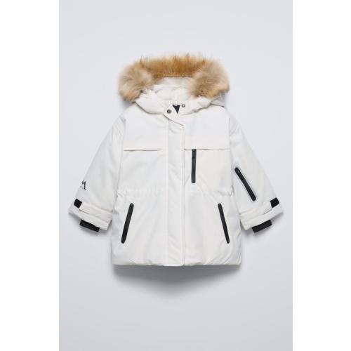 WATER REPELLENT AND WINDPROOF FAUX FUR HOOD SNOW JACKET SKI COLLECTION, Oyster-White - size 2 Years
