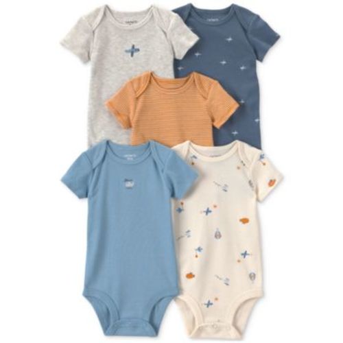 Baby Boys' Airplane Print Short-Sleeve Bodysuits, 5-Pack