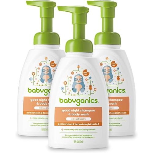 Babyganics Baby Shampoo + Body Wash Pump Bottle, Orange Blossom, Non-Allergenic and Tear-Free, 16 Fl Oz (Pack of 3), Packaging May Vary