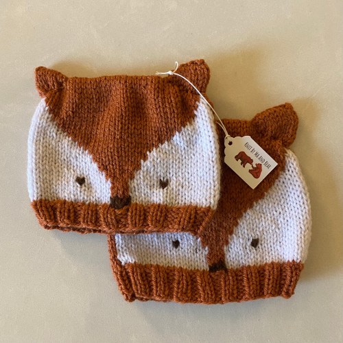 Hand knit fox hat. Knitted infant toddler animal beanie; newborn unisex girl boy crochet cap; baby shower gift; fall cap; foxes rust white