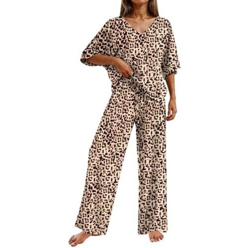 Ekouaer Pajama Sets for Women 2 Piece Lounge Set Short Sleeve Tops and Long Pants Soft Comfy Pjs Sleepwear Outfits S-XXL
