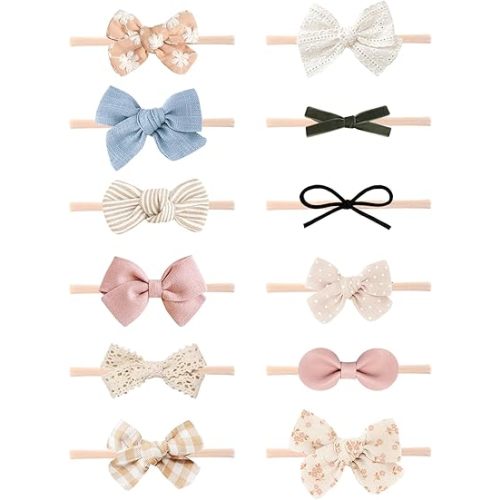 Niceye Baby Headbands with Bows Handmade Baby Hair Accessories Stretchy Hairbands for Newborn Infant Toddler 12 Pack