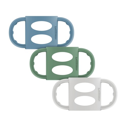 Dr. Brown's Milestones 100% Silicone Baby Bottle Handles, Narrow, 4m+, Light Blue/Green/Gray, 3 Pack