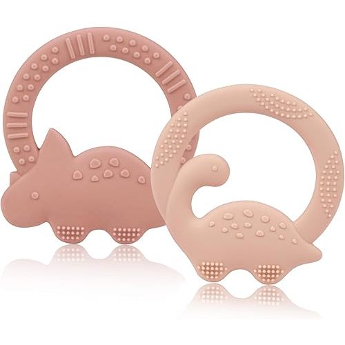 2 Packs Baby Teether Silicone Teething Toys for Babies 0-6 Months with Dinosaur Shape 6 to 12 Months 3-6 Months Infant Newborn for Teething Pacifiers Relief Chew,Ideal Baby Shower Gifts for Moms A2
