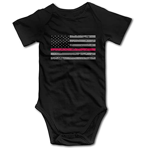 OASCUVER NEWBABY Firefighter Thin Red Line American Flag Baby Short Sleeves Bodysuit For 0-24m Baby ¡