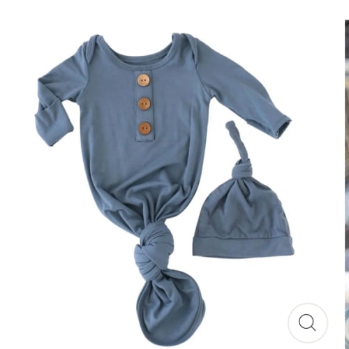 Solid Dusty Blue Newborn Baby Knot Gown & Hat | Caden Lane