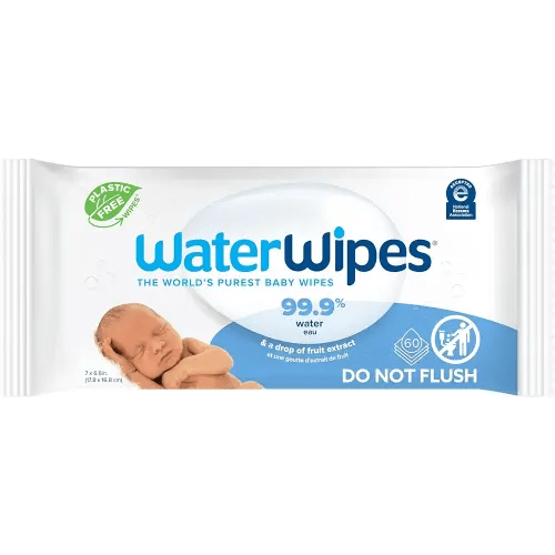 WaterWipes Plastic-Free Original 99.9% Water Based Wipes, Unscented & Hypoallergenic for Sensitive Skin, 60 Count (1 pack)