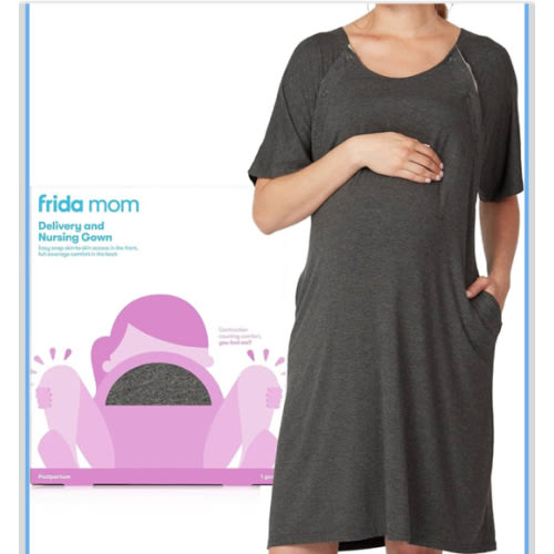 Frida Mom Labor and Delivery Gown for Hospital, Easy-Snap, Tagless Nursing Gown with Skin-to-Skin Access and Full Coverage in The Back