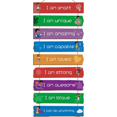 Chunful Set of 9 Boys Room Bedroom Decor Boys Inspirational Wall Decor Wood Hanging Plaque Motivational Boy Bedroom Wall Sign for Kids Teenage Toddler Boy (Black Boy)