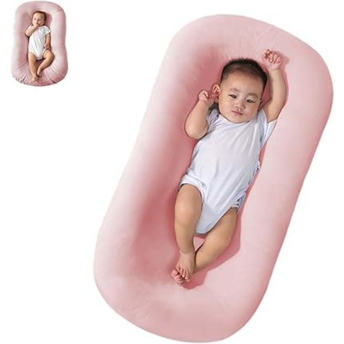 Baby Lounger Pillow Soft Organic Cotton Breathable Lounger for Newborn, Baby Lounger for Newborn, Infant Lounger for Baby Rest & Activity (Pink2)