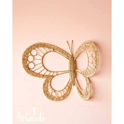 Small 22cm x 27cm - Handmade Rattan Butterfly Wall Hanging | Nordic Boho Nursery Decor | Sustainable Eco Wall Art