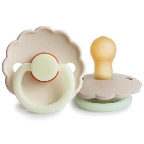 FRIGG Daisy Night Natural Rubber Baby Pacifier | Croissant/Cream, 0-6 Months) 2-Pack