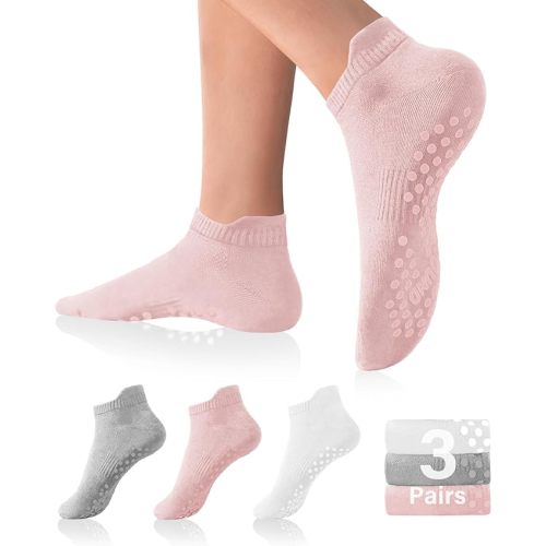 DIBAOLONG Pilates Socks with Grips for Women Yoga Socks Non Slip Barre Hospital Socks 6-Pairs Grippy Ankle Socks