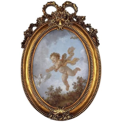 Oval Vintage Picture Frame 5x7 Inch - Antique Elegant Photo Frame with Glass, Bronze Gold, Tabletop or Wall Mount for Home Retro Art Decor