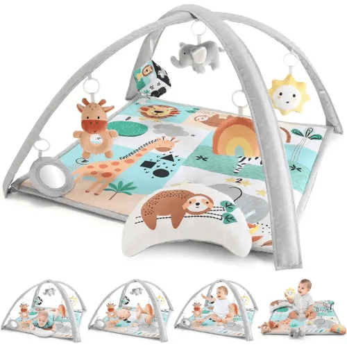 The Peanutshell 7 in 1 Baby Play Gym, Activity Center and Tummy Time Mat, Safari