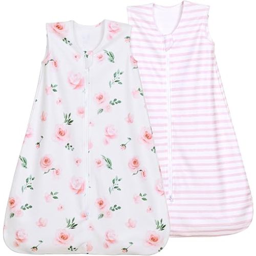 david's kids Micro Fleece Baby Sleep Sack 0-6 Months, Soft Baby Wearable Blankets with 2-Way Zipper, 2 Pack Comfy Sleeping Bags for Infant Newborn Boys Girls Neutral, Small Size, Floral Flowers
