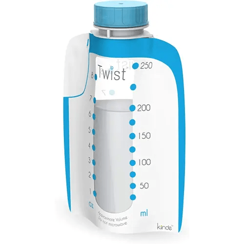 Kiinde Twist Pouch Direct-Pump Direct-Feed Twist Cap Breast Milk Storage Bag for Pumping, Freezing, Heating and Feeding, Pre-Sterilized, Breast Feeding Essentials, 8 Ounce, Pack of 40