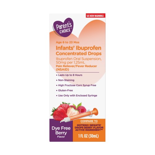 Parent's Choice Ibuprofen Infants’ Drops, Pain Reliever, Fever Reducer, Dye Free, 1.0 Fluid Ounce