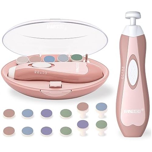 Baby Nail File | Easy & Safe Baby Nail Trimmer, Precise 4-Stage Electric Nail Clipper for Newborn to Toddler Girl, with Soft LED Light & 18 Grinding Heads, Perfect Baby Shower Gift