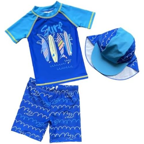 Baby Toddler Boys Two Pieces Swimsuit Set Swimwear Dinosaur Bathing Suit Rash Guards with Hat UPF 50+