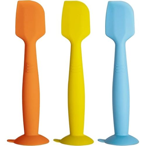 Baby Diaper Cream Spatula 3 Pack Butt Paste Spatula Soft Silicone Diaper Cream Applicator Butt Spatula Baby With Suction Cup Base (Light Blue, Yellow, Orange), Standard sizes