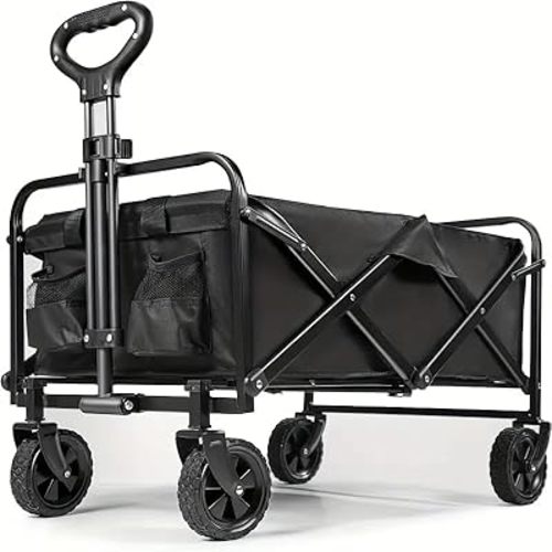 Large Capacity Foldable Beach Wagon - Heavy Duty Collapsible Cart with Wheels for Camping, Travel, Sports, Fishing, Barbecue - Portable, Space-Saving, and Easy to Assemble