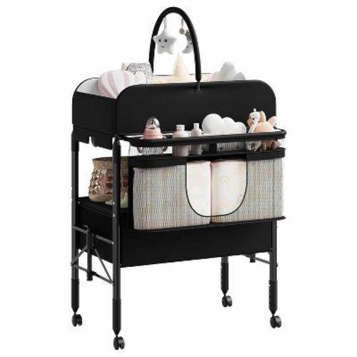 Baby Changing Table with Storage, Portable Foldable Diaper Changing Station with 2 Storage Baskets, Waterproof Changing Table for Infant and Newborn